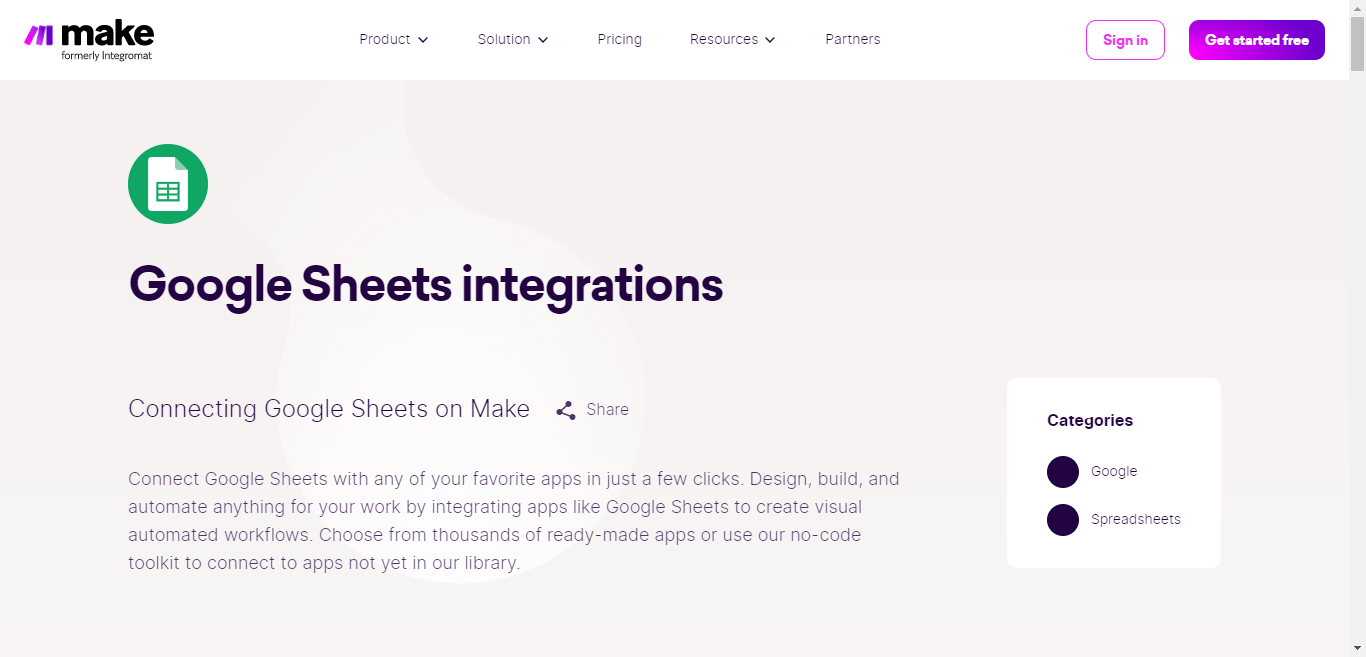 Make area Apps integration pages screenshot